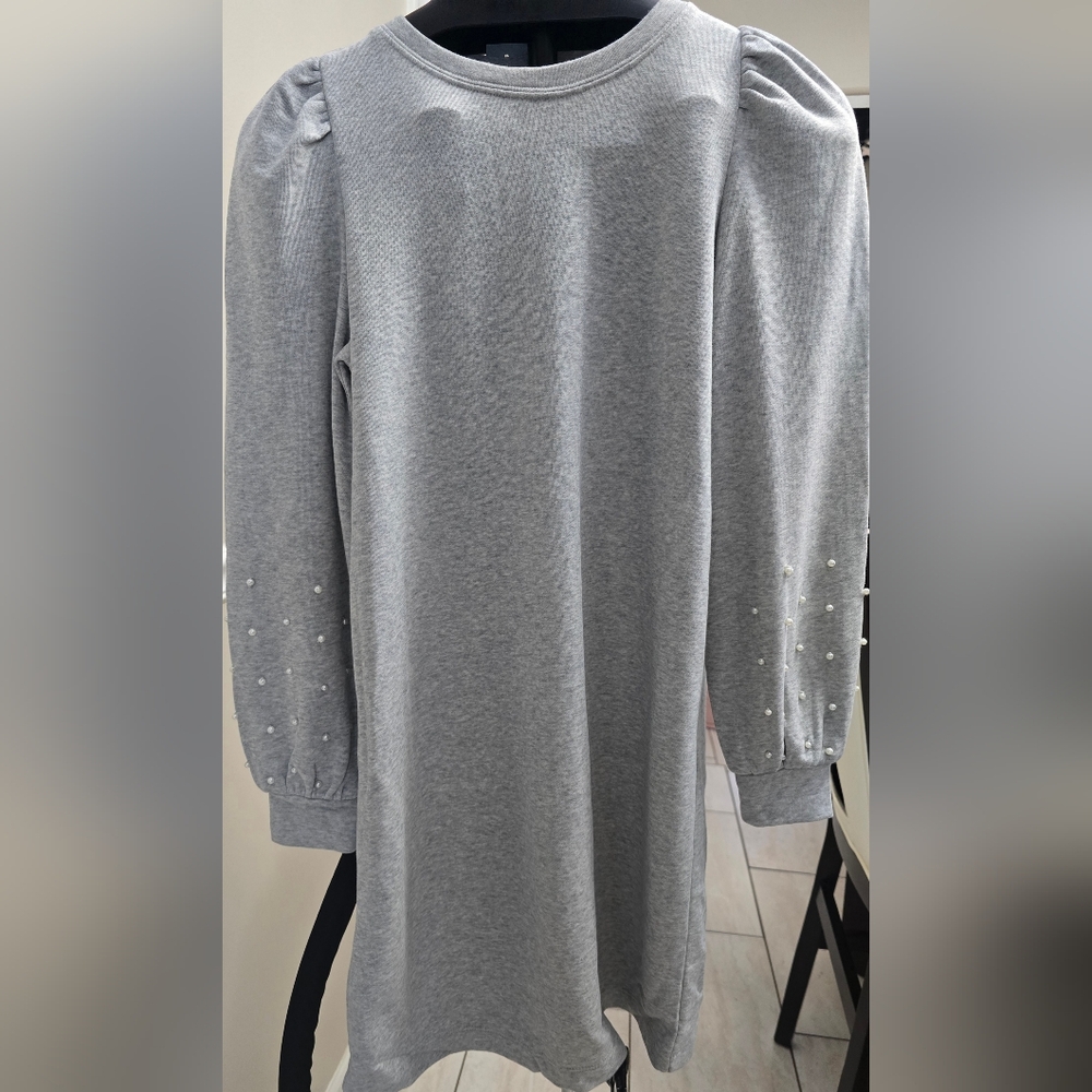 LOFT Gray Long Sleeve Dress with Pearl Accents